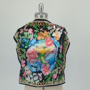 Women's Floral Bird Square Satin Bandana Scarf Black Green Pink preppy spring